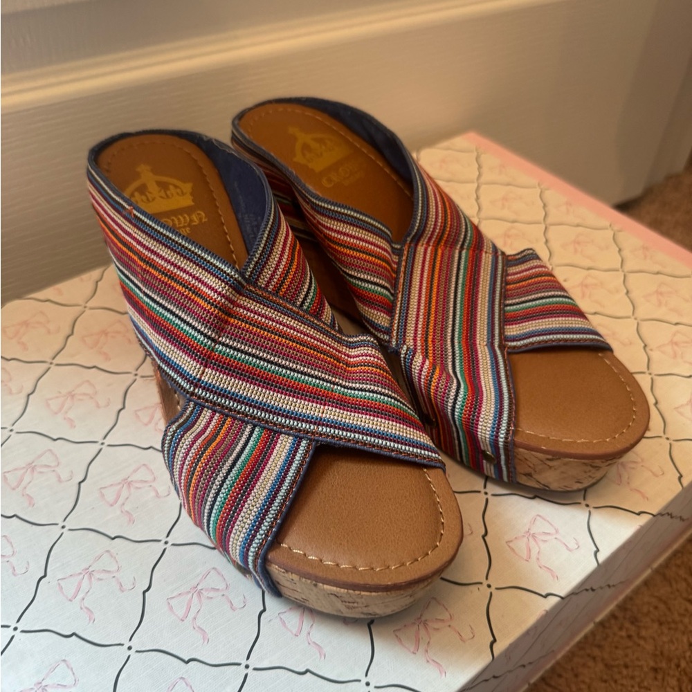 Crown Vintage Multicolor Striped Wedge Sandals